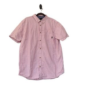 Vans Mens Classic Button Down Shirt Collared Stripe Coral White Short Sleeve